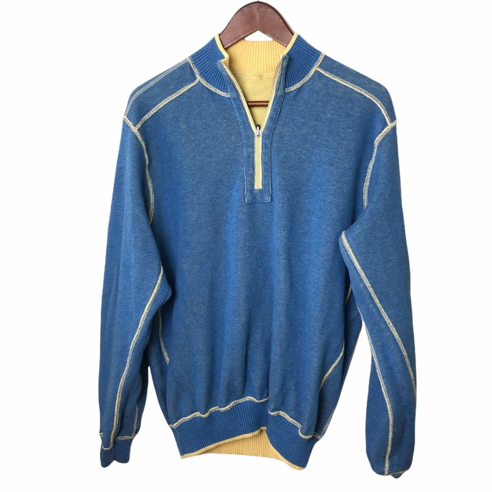 Men Orvis Reversible Pull Over Sweater Yellow BLue